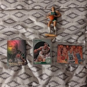 Two nice Larry Bird Cards And one unique Antonio Walker Card with Bird figurine